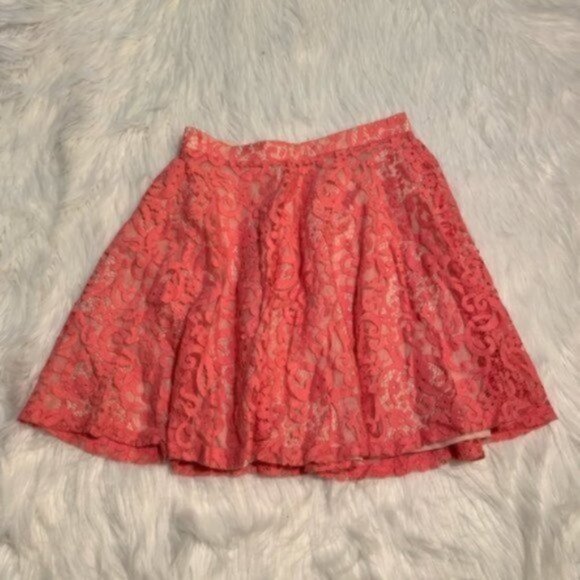 H&M Mini Skater Skirt Bright Pink Lace Exposed Zip - Picture 2 of 6